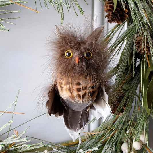 Feather Owl Ornament - Natural - Feathers