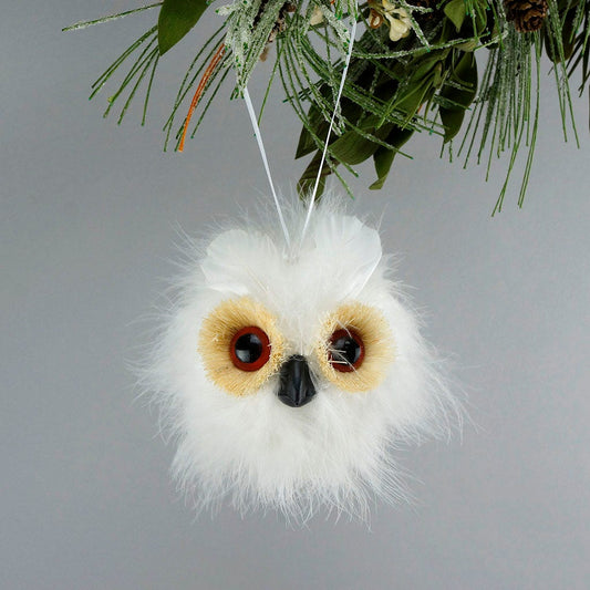 Feather Owl Ornament - White - Feathers