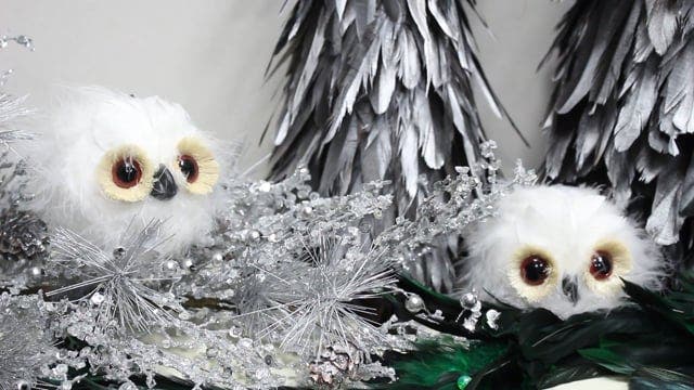 Feather Owl Ornament - White - Feathers