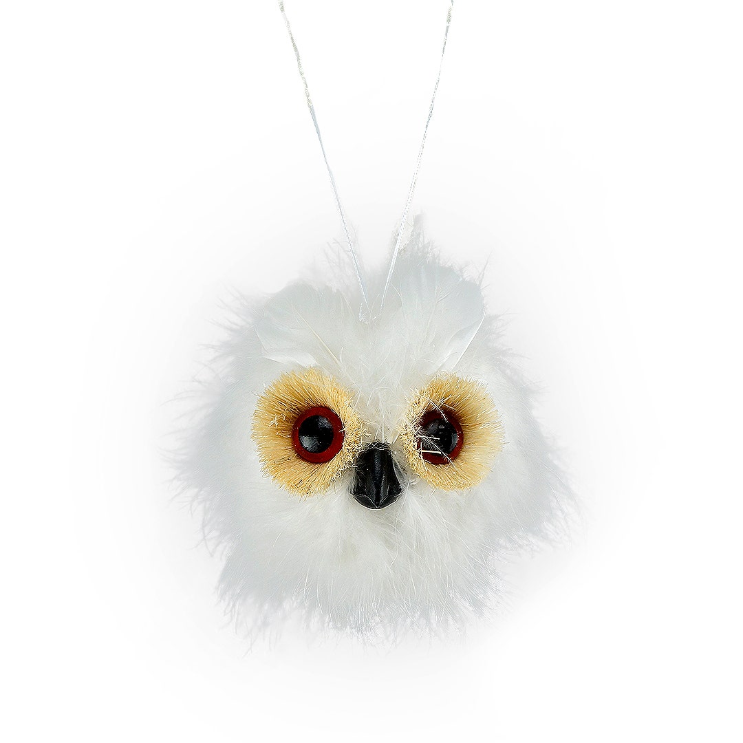 Feather Owl Ornament - White - Feathers