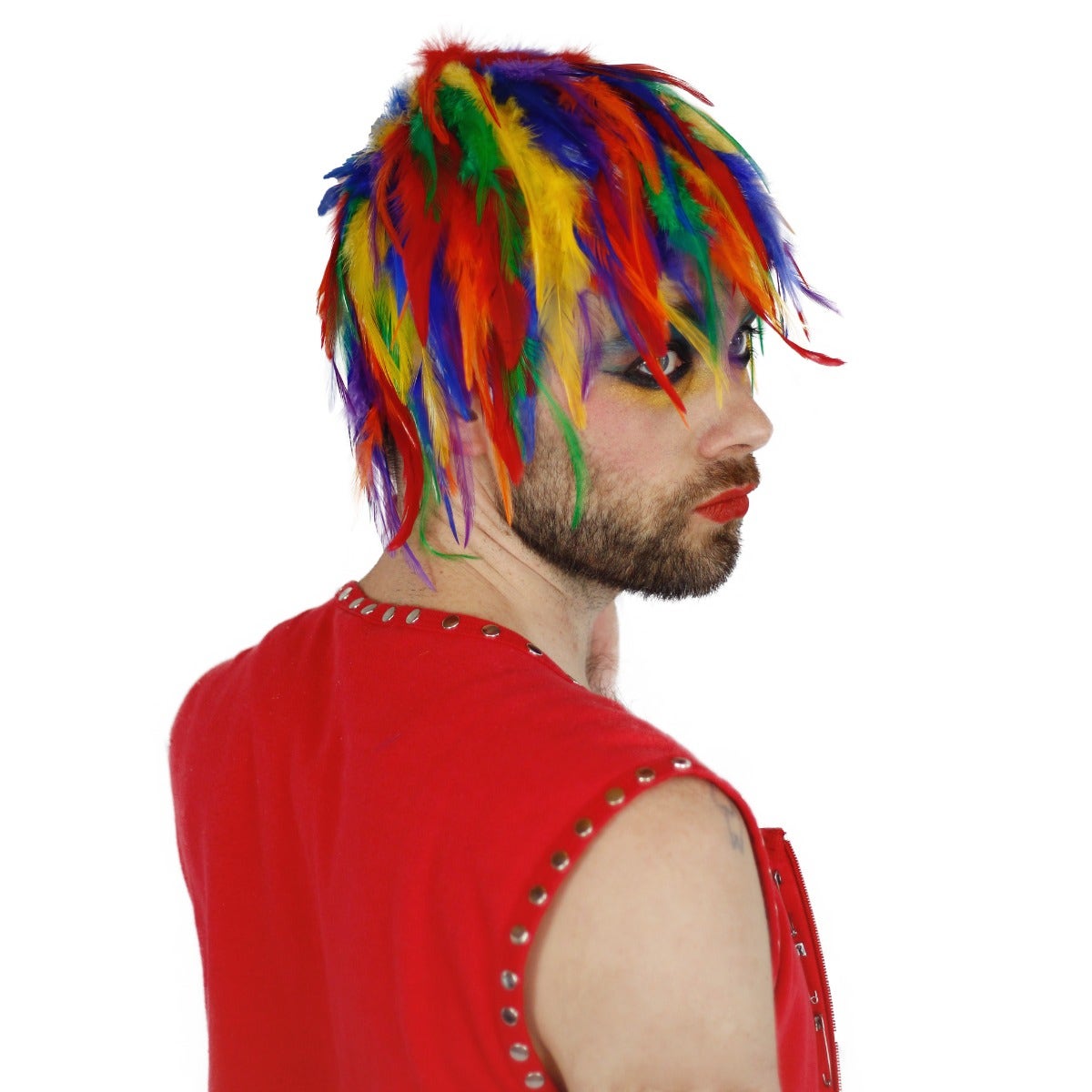 Feather Pride Wig - Rainbow Feather Wig - Feathers