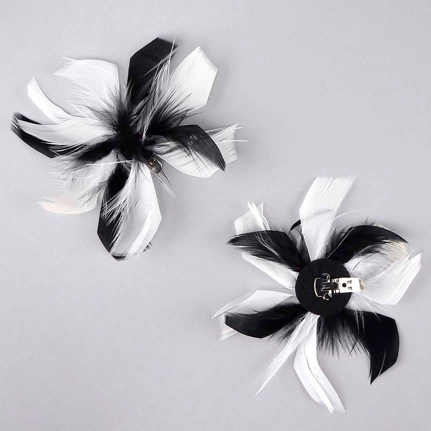 Feather Shoe Clip w/Chandelle - BL/SLV/W - Feathers