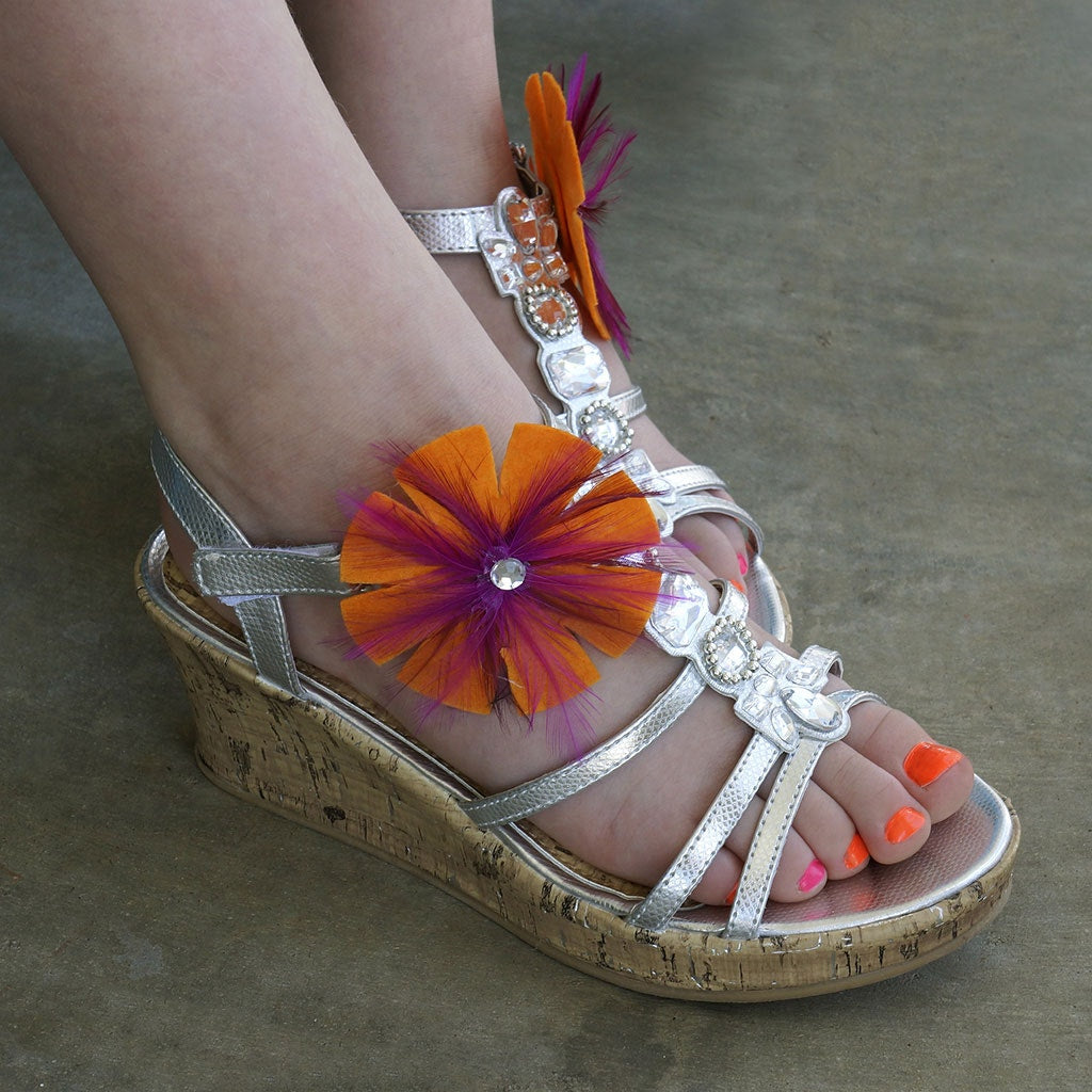 Feather Shoe Clip w/Marabou-Hackle-Felt - O/SP/VB - Feathers