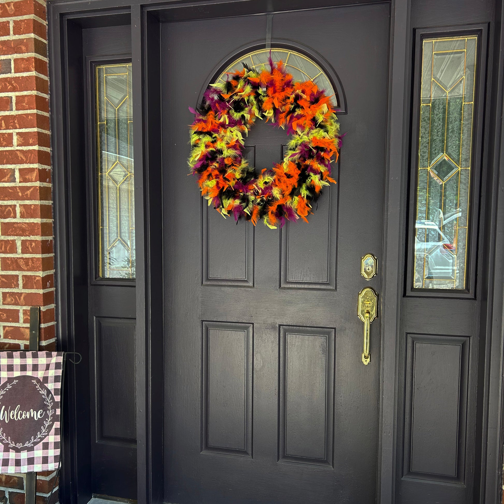 Feather Wreath-Black/Lime/Orange/Purple - Chandelle Wreath