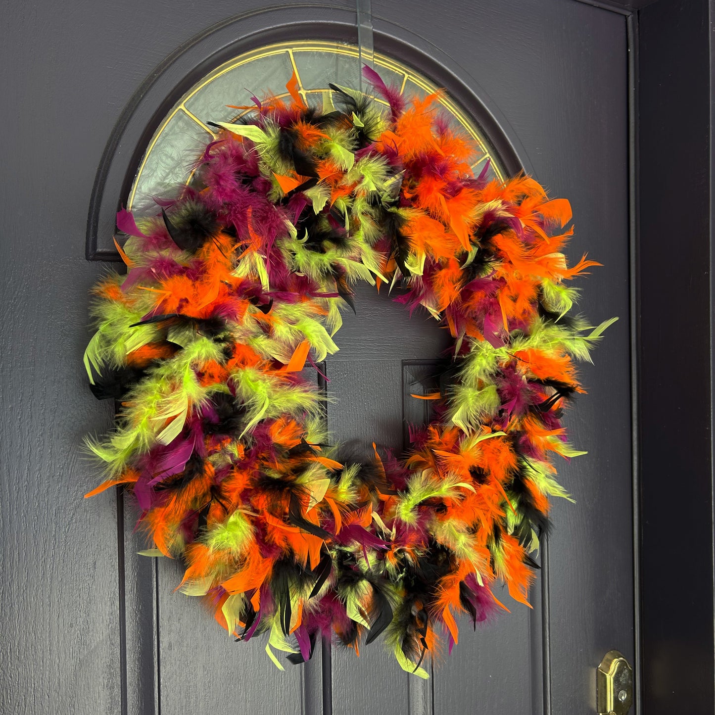 Feather Wreath-Black/Lime/Orange/Purple - Chandelle Wreath