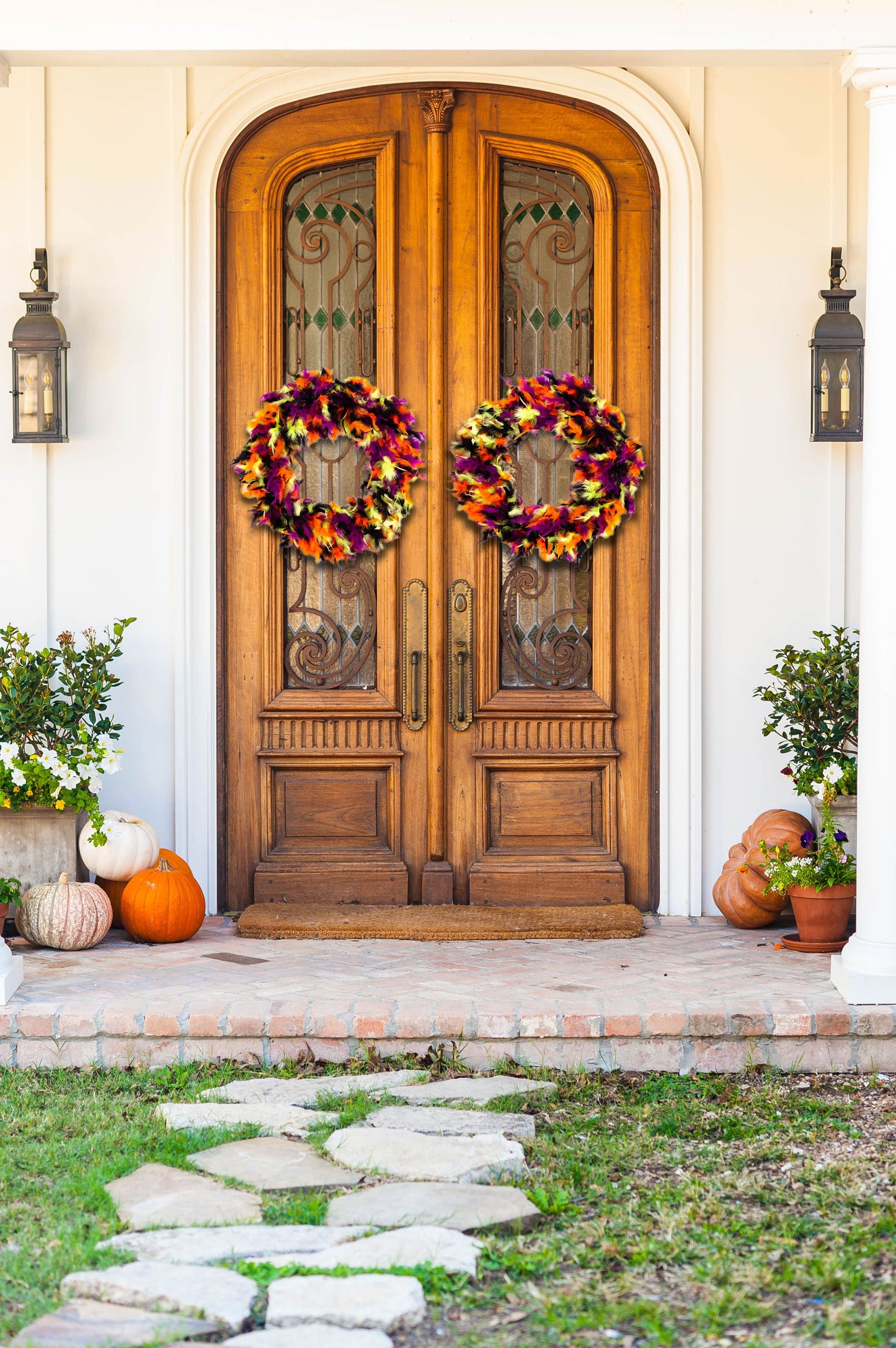 Feather Wreath-Black/Lime/Orange/Purple - Chandelle Wreath