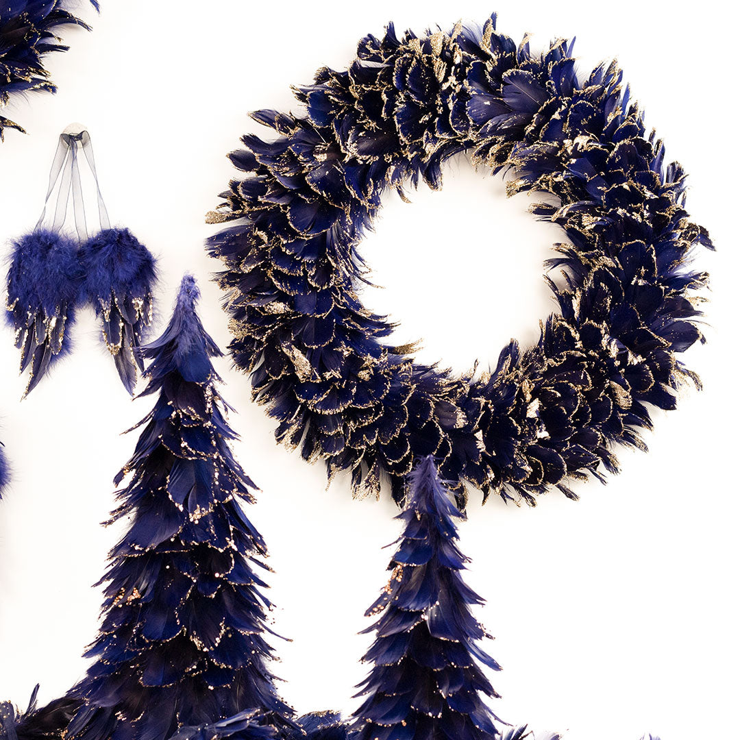 Feathered Blue Christmas Wreath