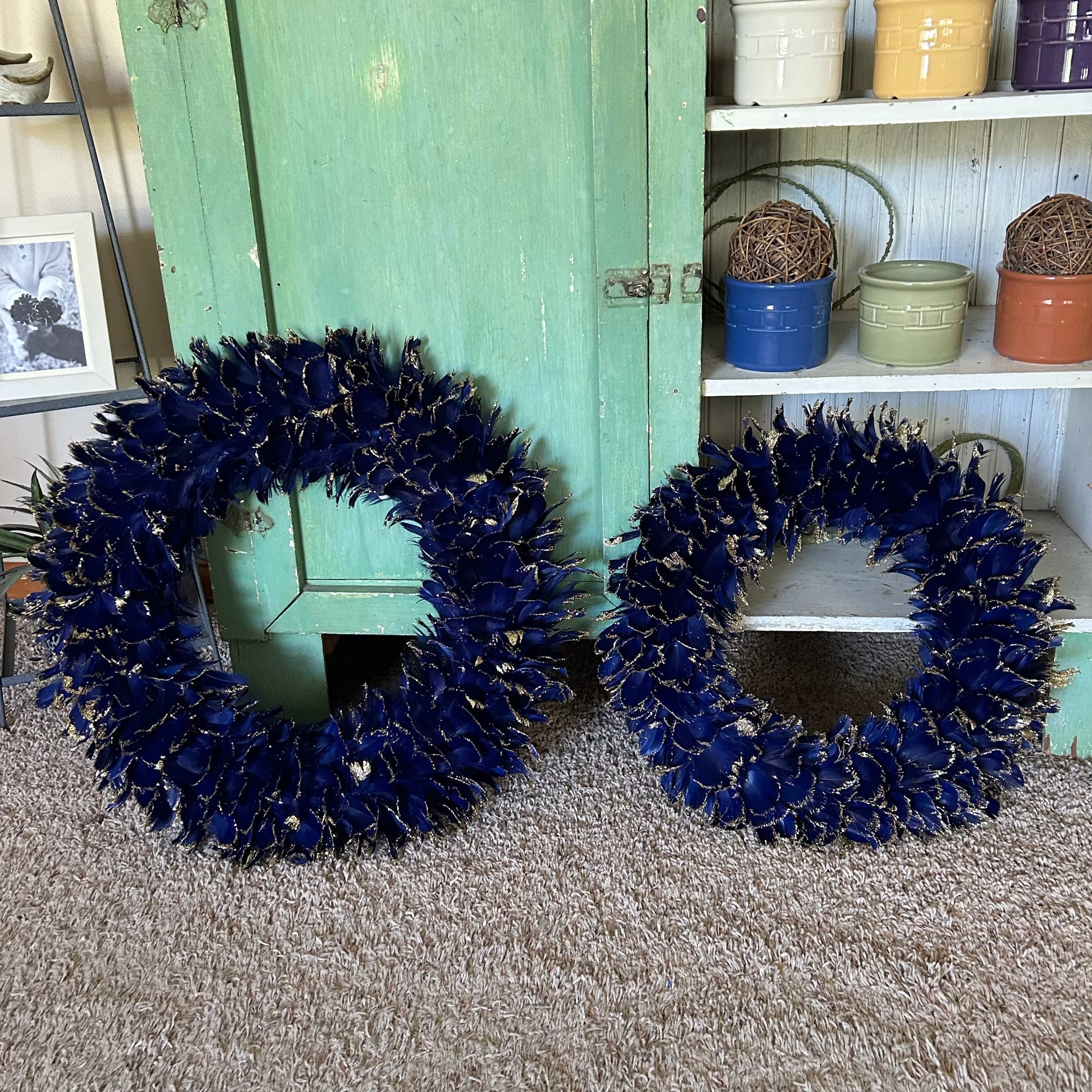 Feathered Blue Christmas Wreath