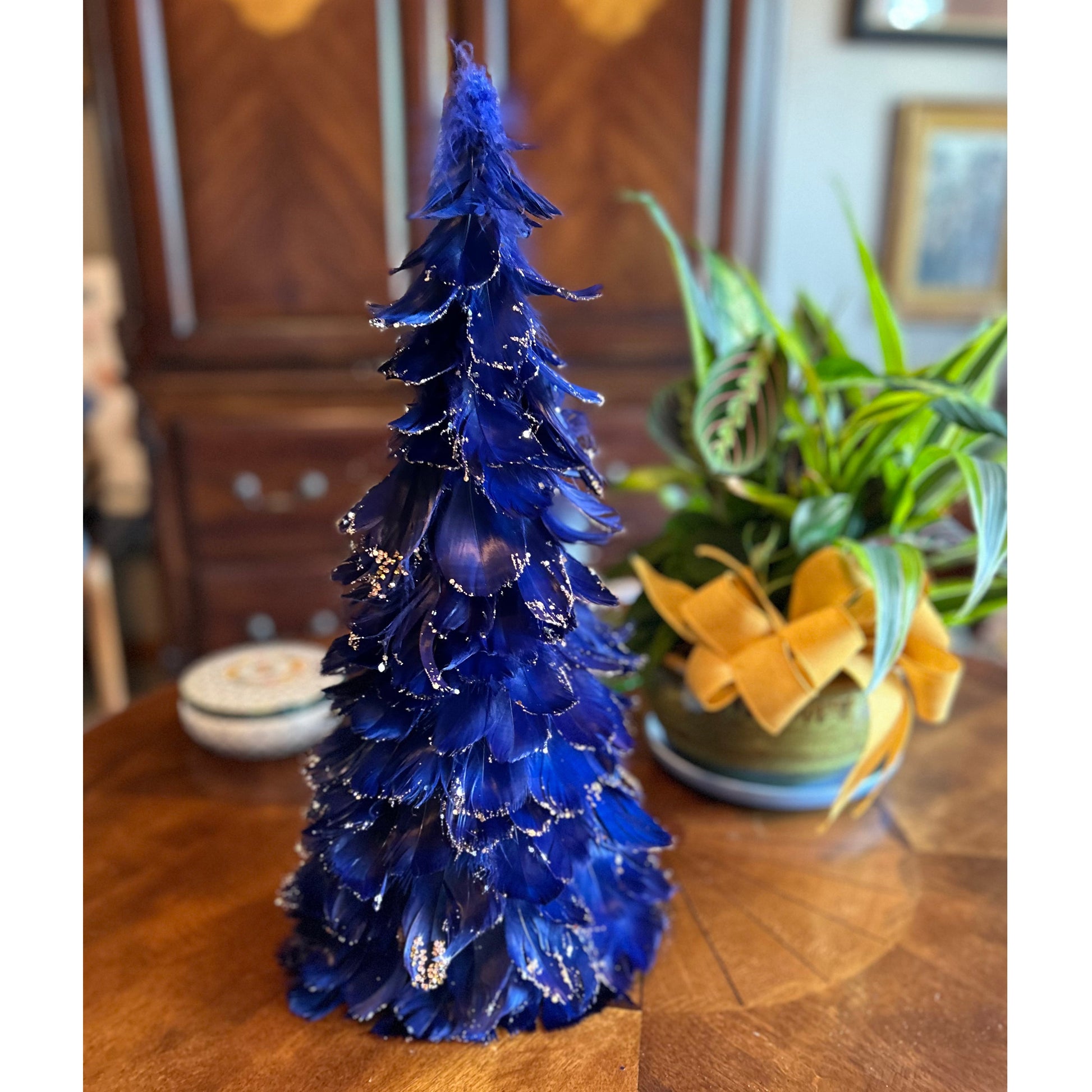 Feathered Navy Blue Christmas Tree - 18’’