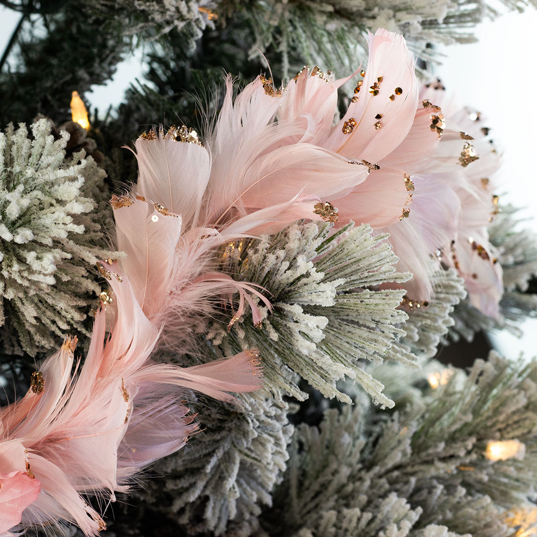 Feathered Pink Christmas Garland