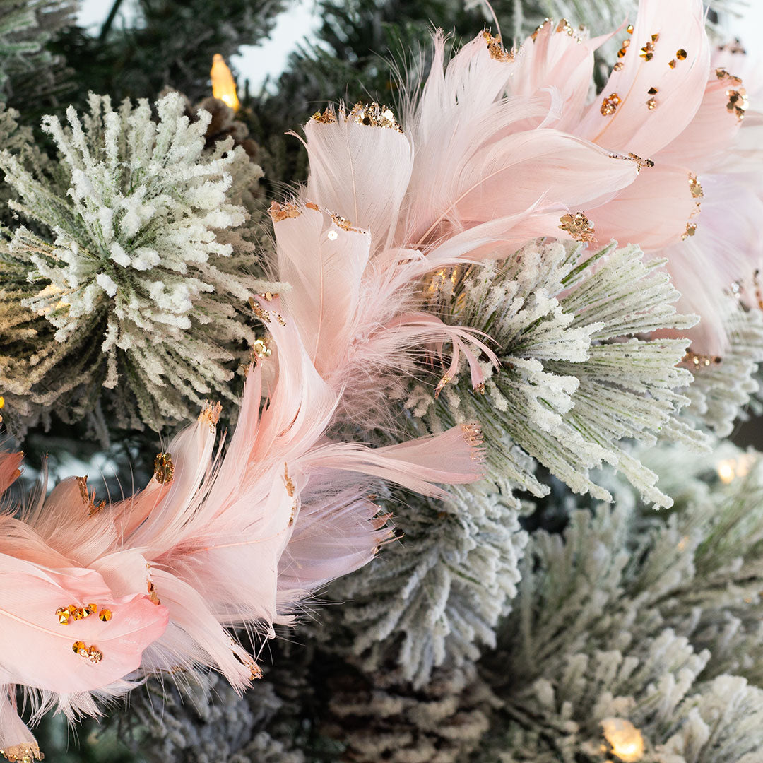 Feathered Pink Christmas Garland