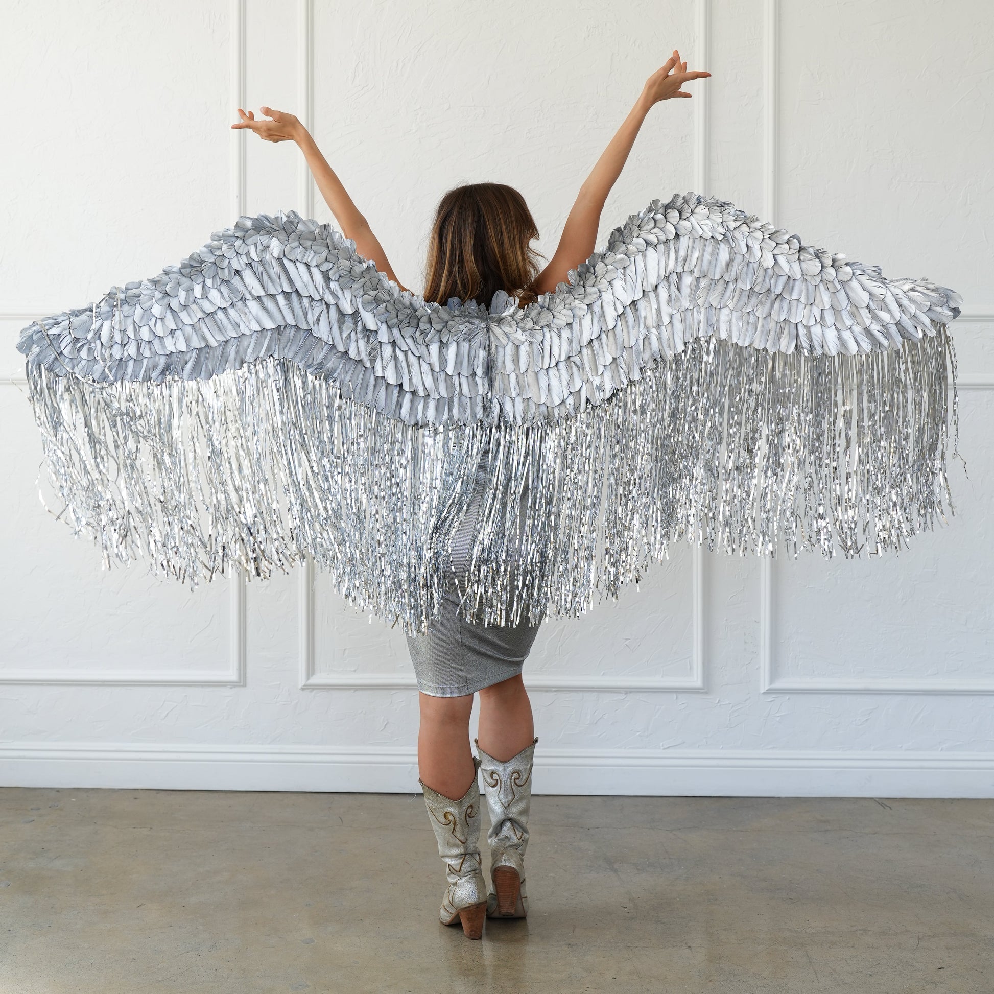 Flowing Metallic Silver Wings