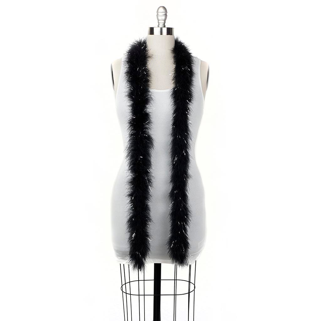 Full Marabou Feather Boa with Lurex - Black/Silver Lurex - Marabou Boa