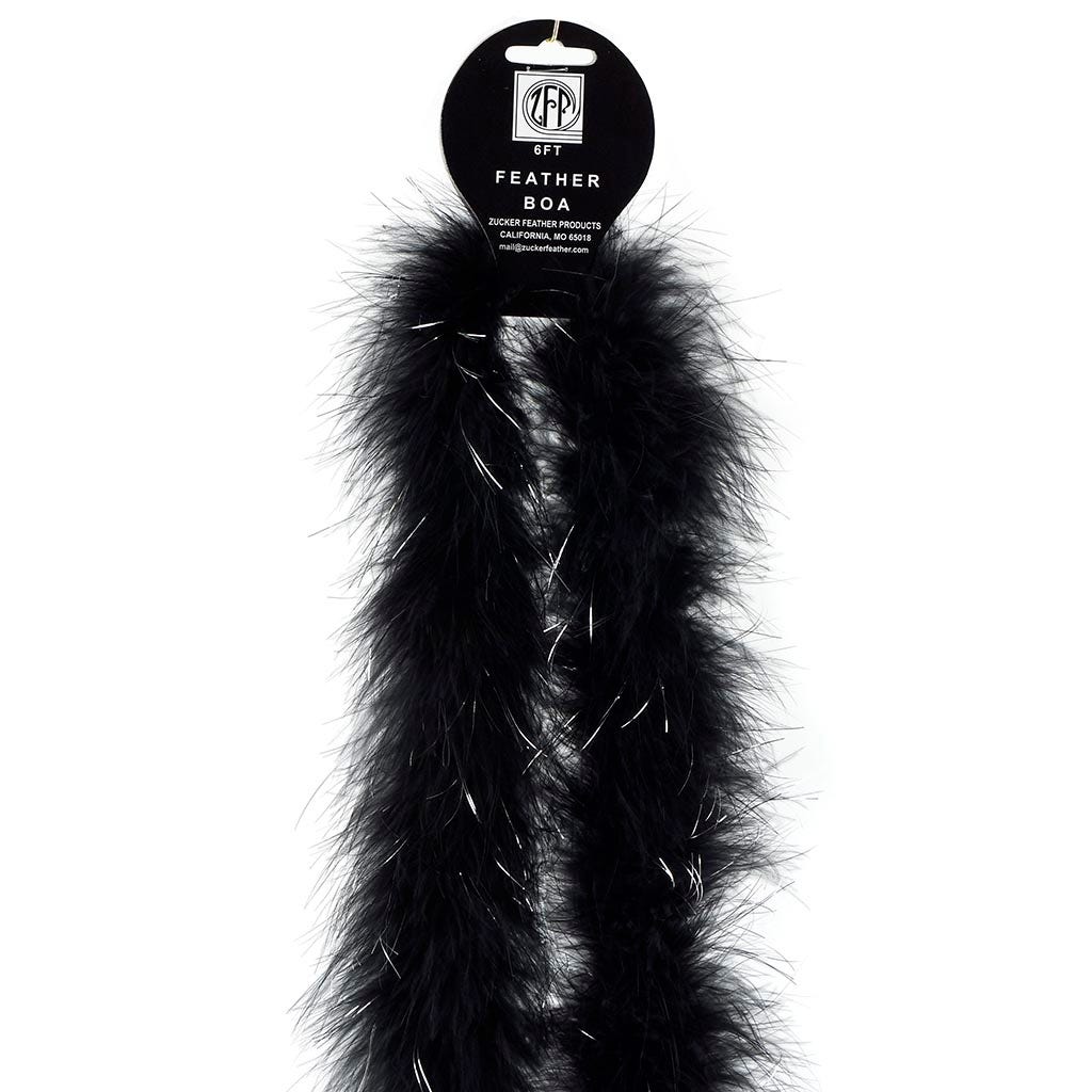 Full Marabou Feather Boa with Lurex - Black/Silver Lurex - Marabou Boa