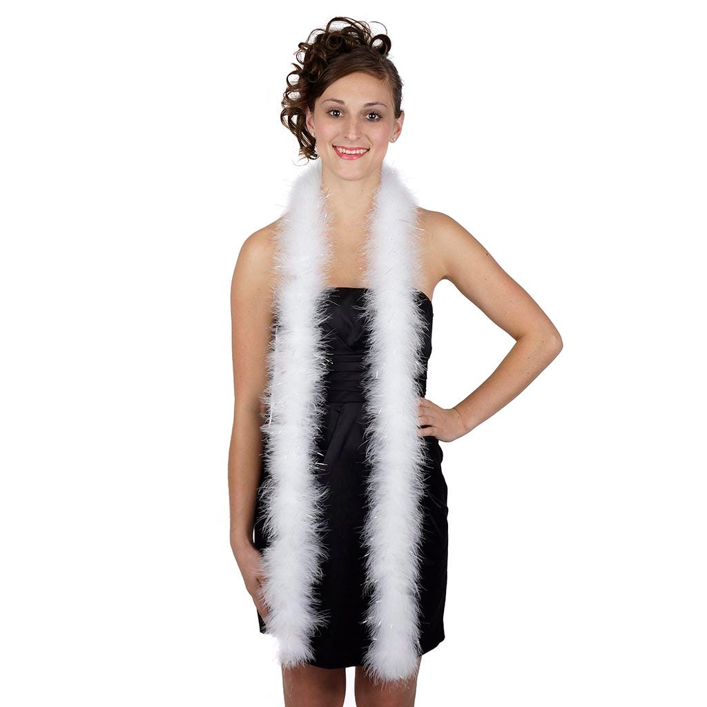 Full Marabou Feather Boa with Lurex - White/Silver Lurex - Marabou Boa