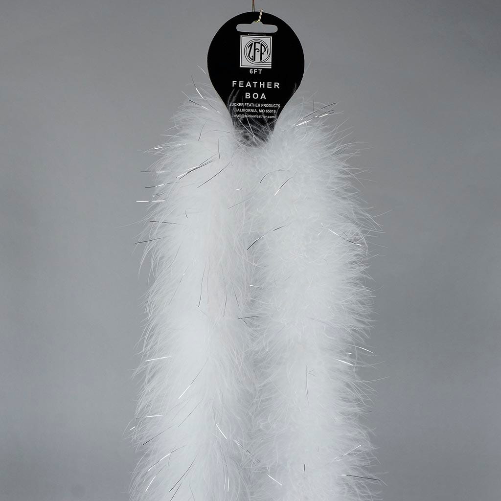 Full Marabou Feather Boa with Lurex - White/Silver Lurex - Marabou Boa