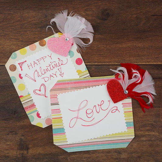 Glitter Heart Sticker w/Flat Candy Red and White - 2 pieces - Feathers