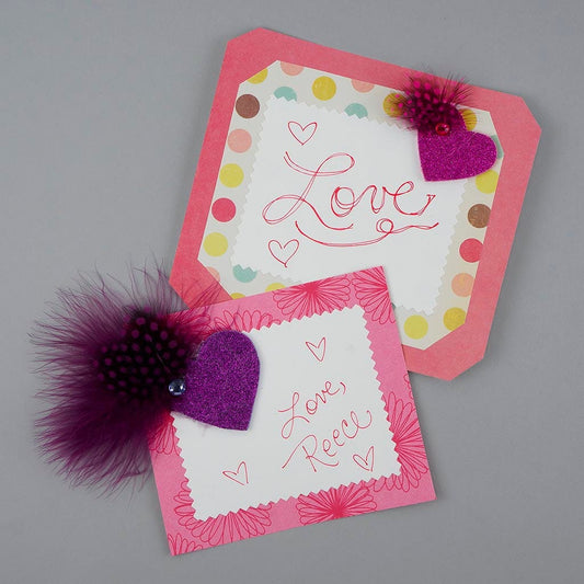 Glitter Heart Sticker w/Guinea Purple and Shocking Pink - Feathers