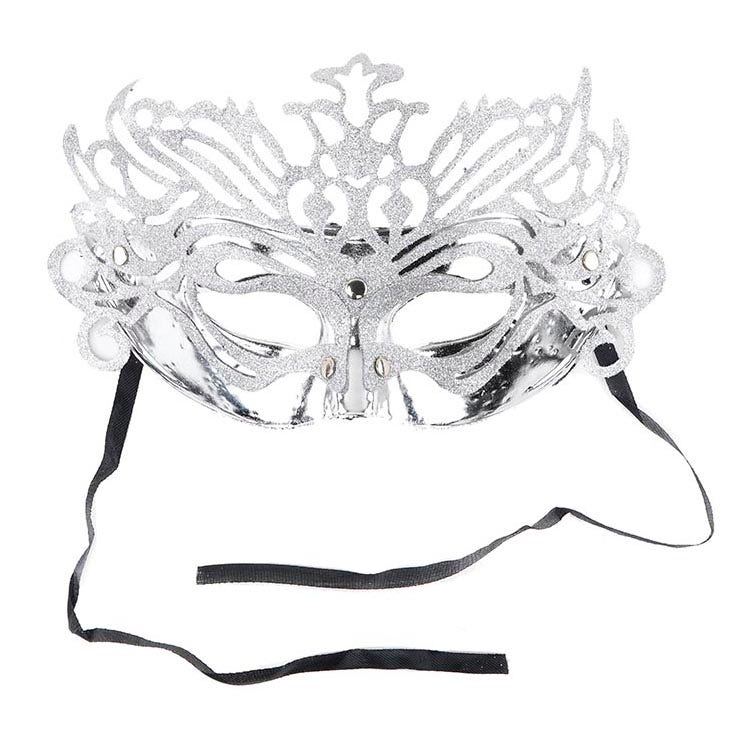 Glittered Carnival Mask Form Silver - Feathers