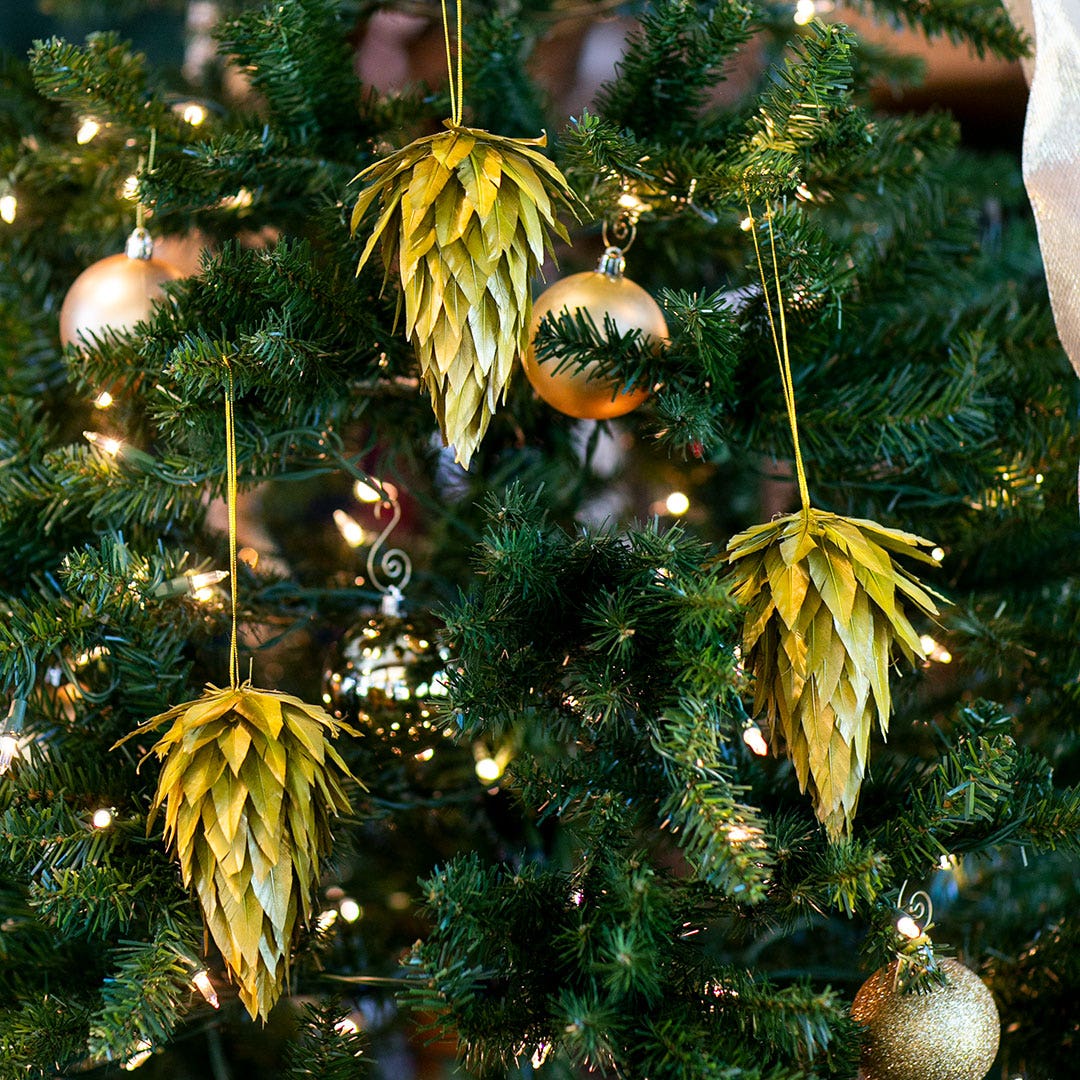Gold Pine cone Feather ornament