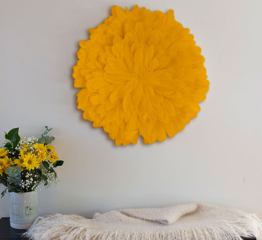 Unique Decorative Feather Wall Art Inspired by African JuJu Hats - Gold