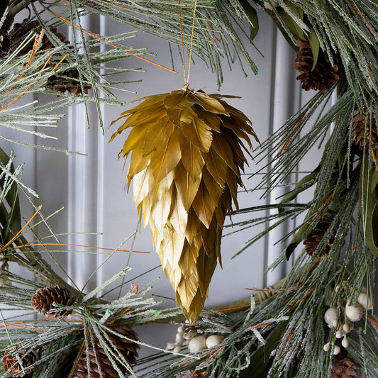 Gold Pine cone Feather ornament - Feathers