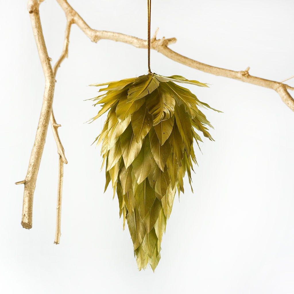 Gold Pine cone Feather ornament - Feathers