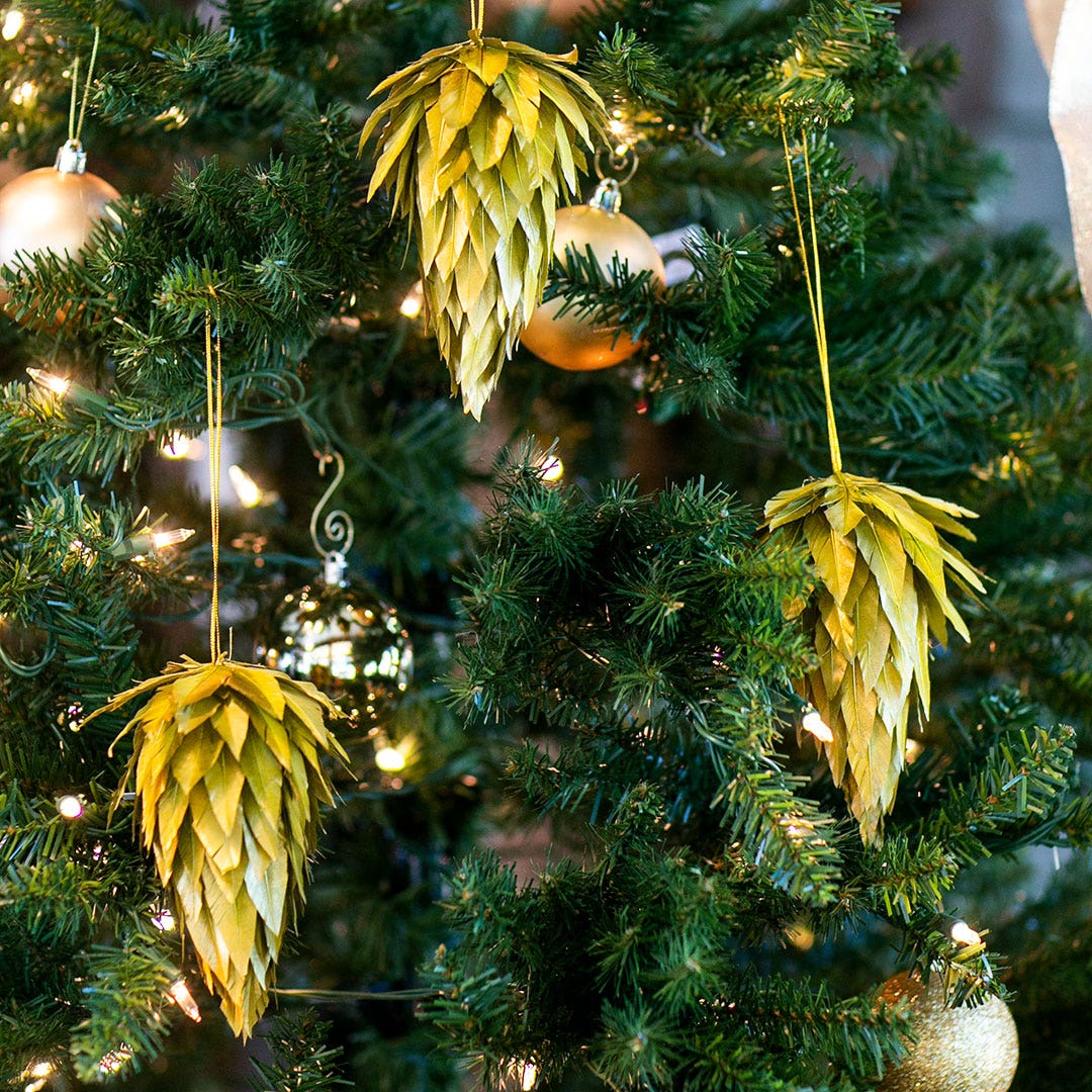 Gold Pine cone Feather ornament - Feathers