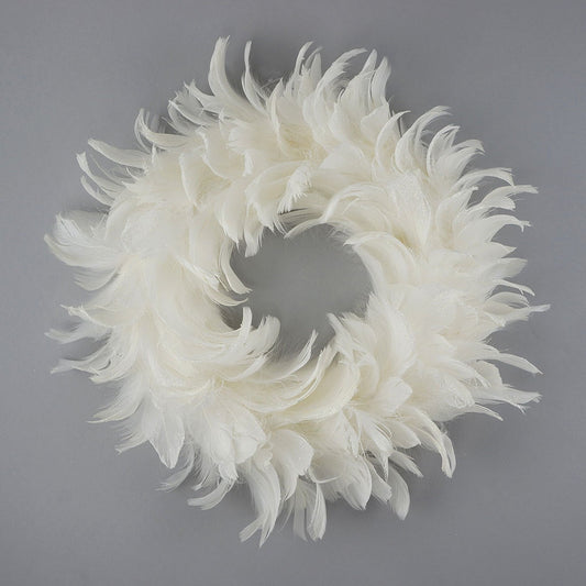 Goose Coquille Feather Wreath - 12’’ - White - Opal Lurex - Feathers