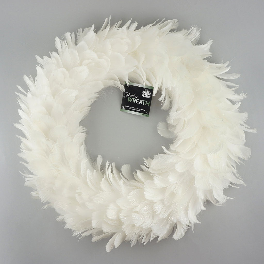 Goose Coquille Feather Wreath - 20 to 22 inch - White - Opal Lurex - Feathers