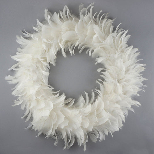 Goose Coquille Feather Wreath - 20 to 22 inch - White - Opal Lurex - Feathers