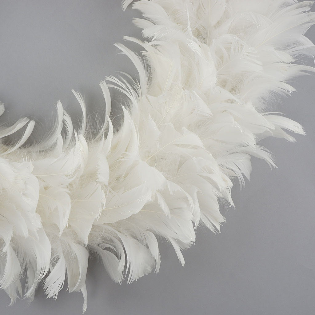 Goose Coquille Feather Wreath - 20 to 22 inch - White - Opal Lurex - Feathers