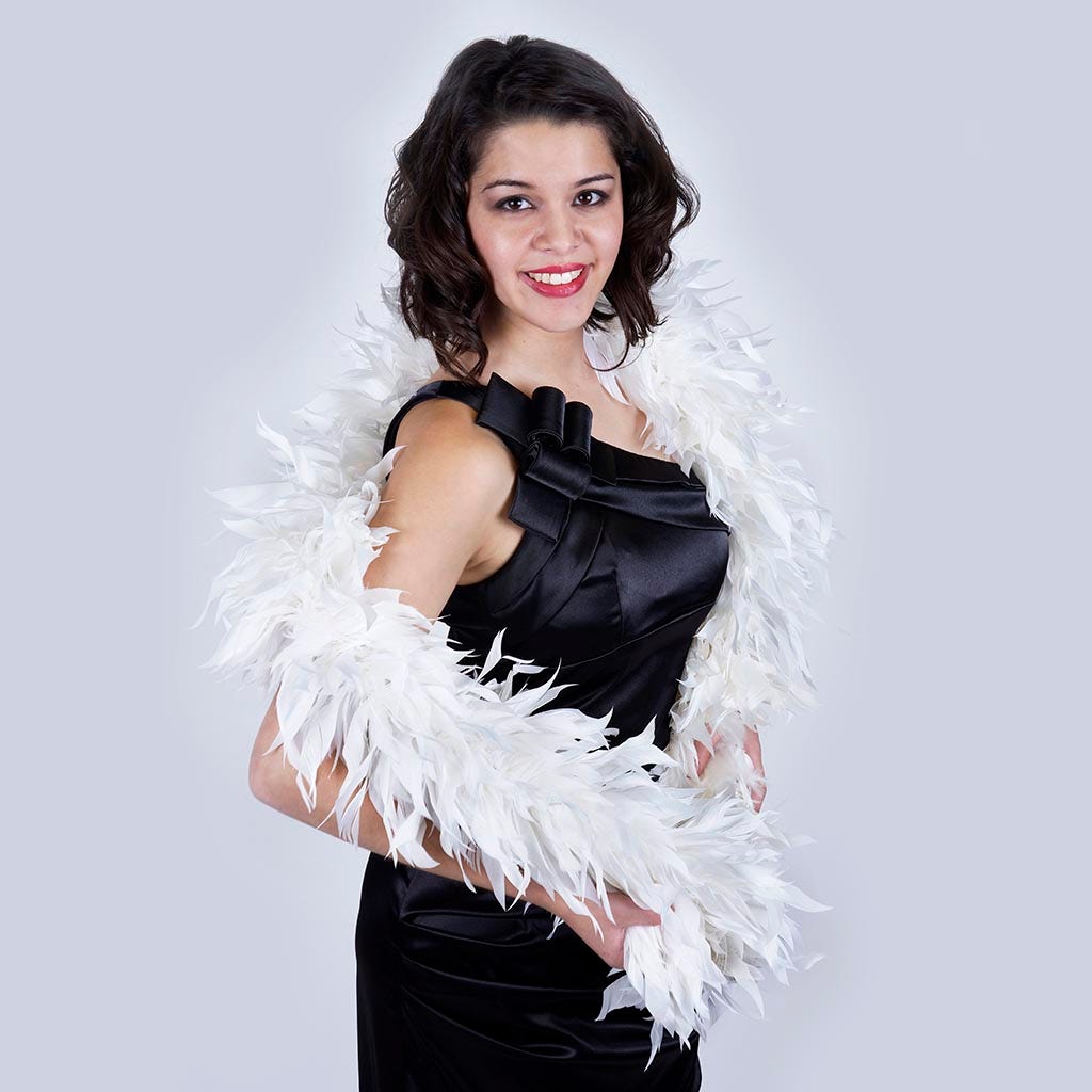 Goose Feather Boa - Stripped Nagoire - White - Goose Boa