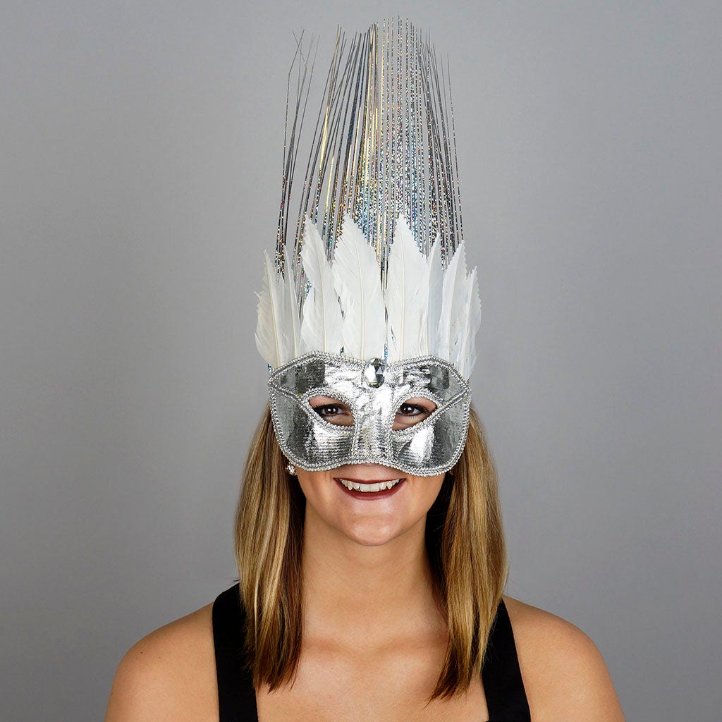 Goose Feather Mask Silver/White - Feathers