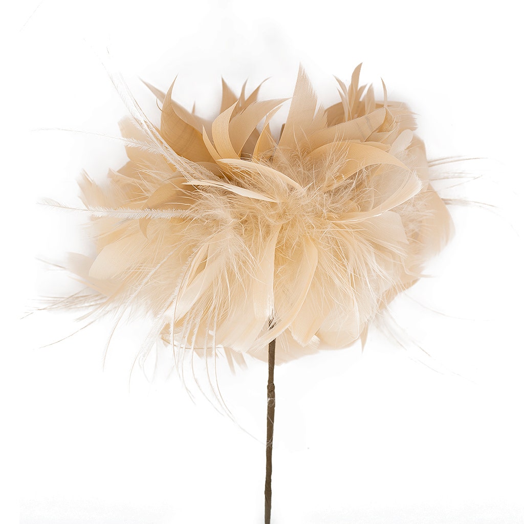 Goose/Turkey/Ostrich Feather Floral Pick w/Rhinestone Beige - Feathers