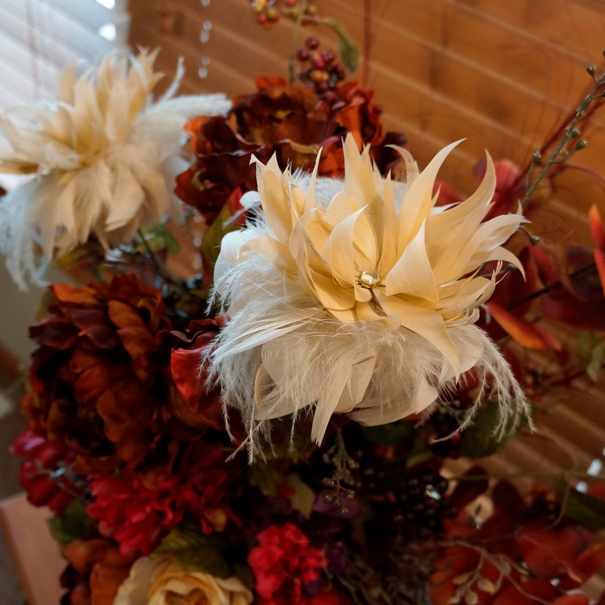 Goose/Turkey/Ostrich Feather Floral Pick w/Rhinestone Beige - Feathers