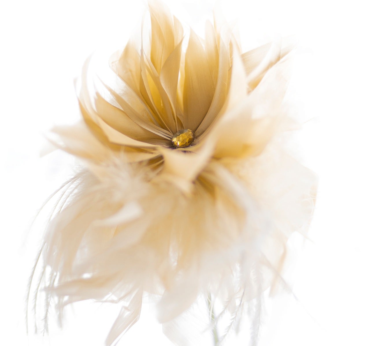 Goose/Turkey/Ostrich Feather Floral Pick w/Rhinestone Beige - Feathers