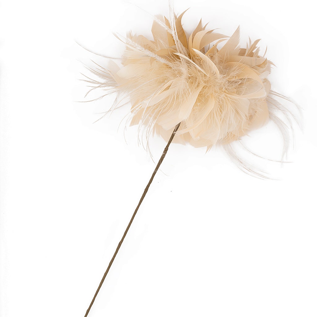 Goose/Turkey/Ostrich Feather Floral Pick w/Rhinestone Beige - Feathers