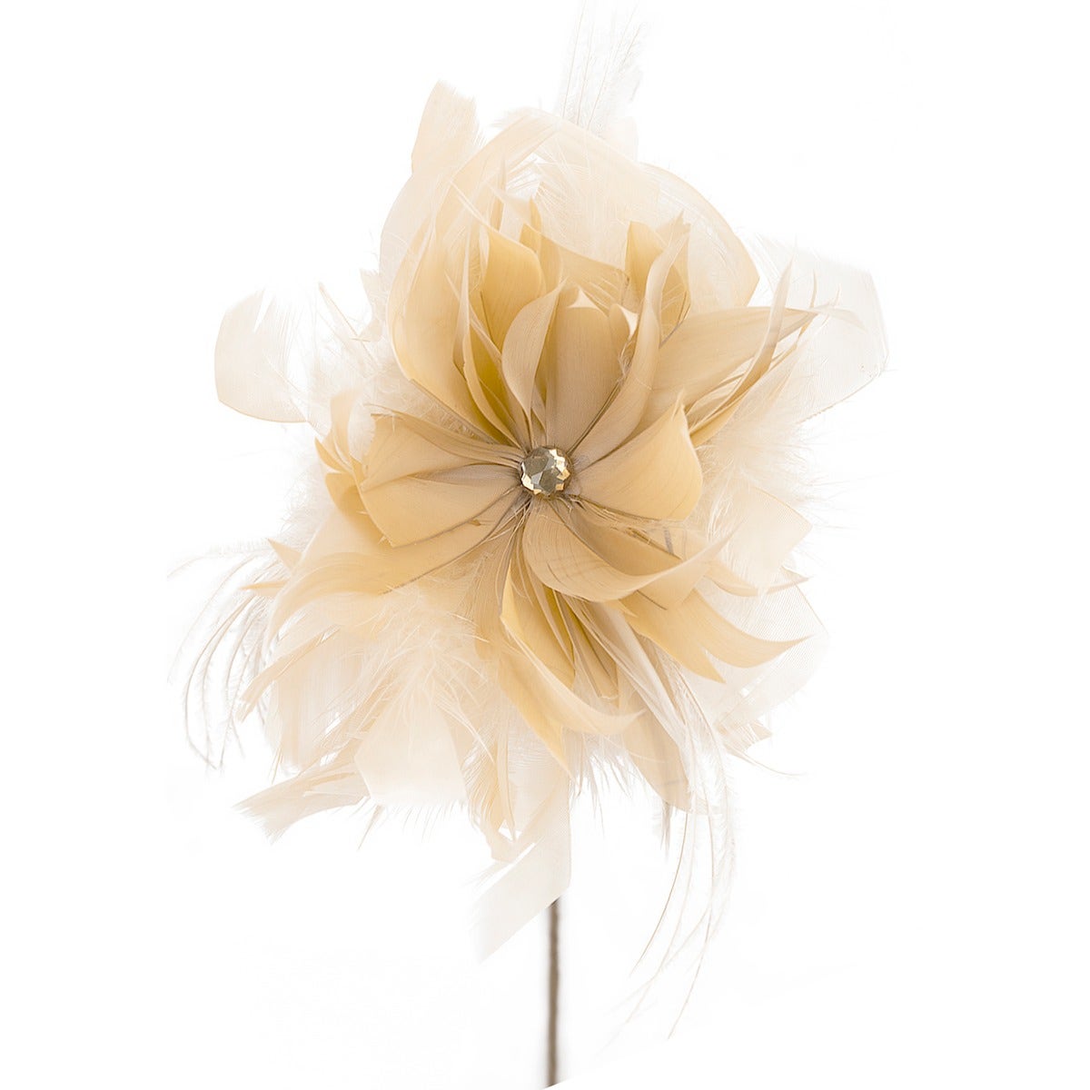 Goose/Turkey/Ostrich Feather Floral Pick w/Rhinestone Beige - Feathers