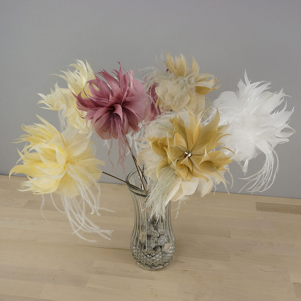 Goose/Turkey/Ostrich Feather Floral Pick w/Rhinestone Lemon Drop - Feathers