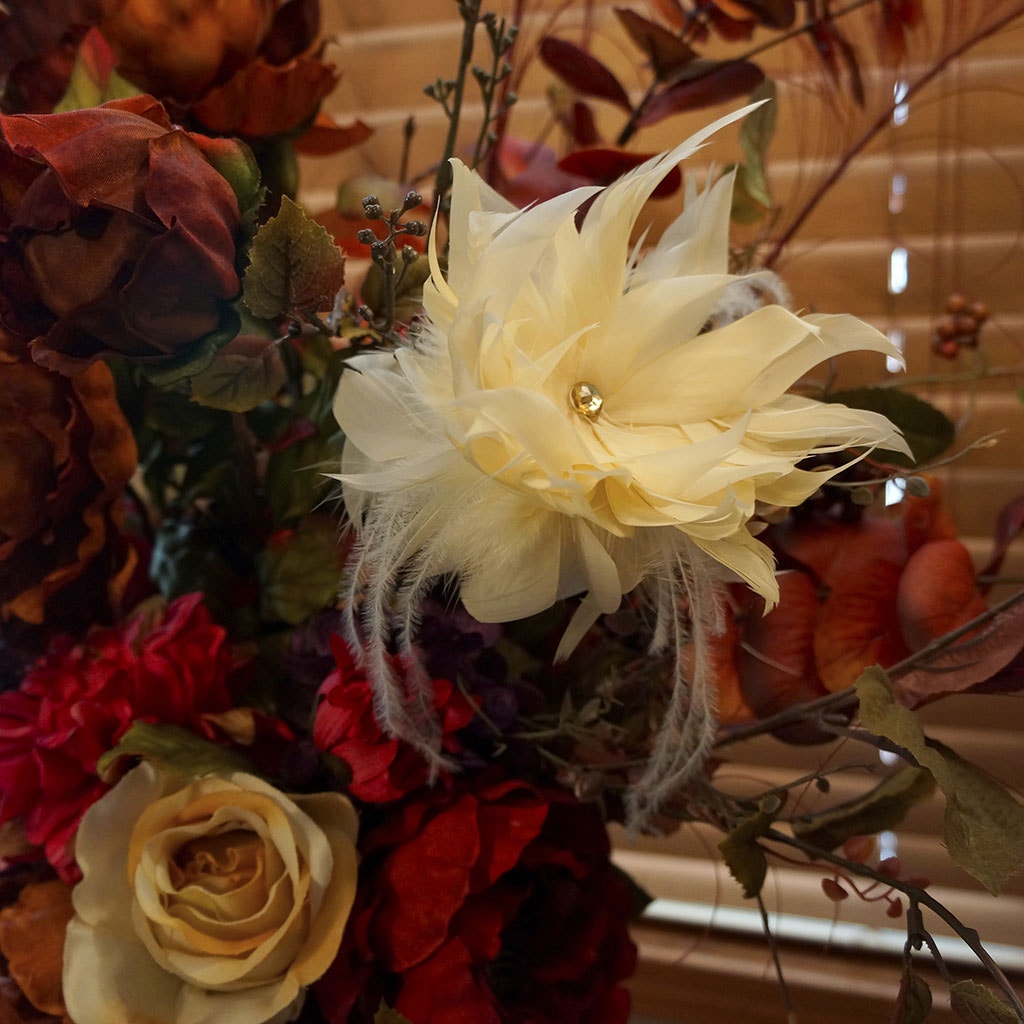 Goose/Turkey/Ostrich Feather Floral Pick w/Rhinestone Lemon Drop - Feathers