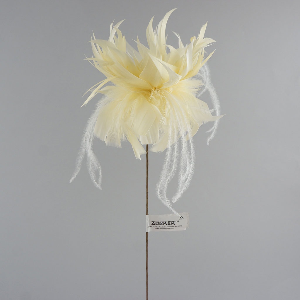 Goose/Turkey/Ostrich Feather Floral Pick w/Rhinestone Lemon Drop - Feathers