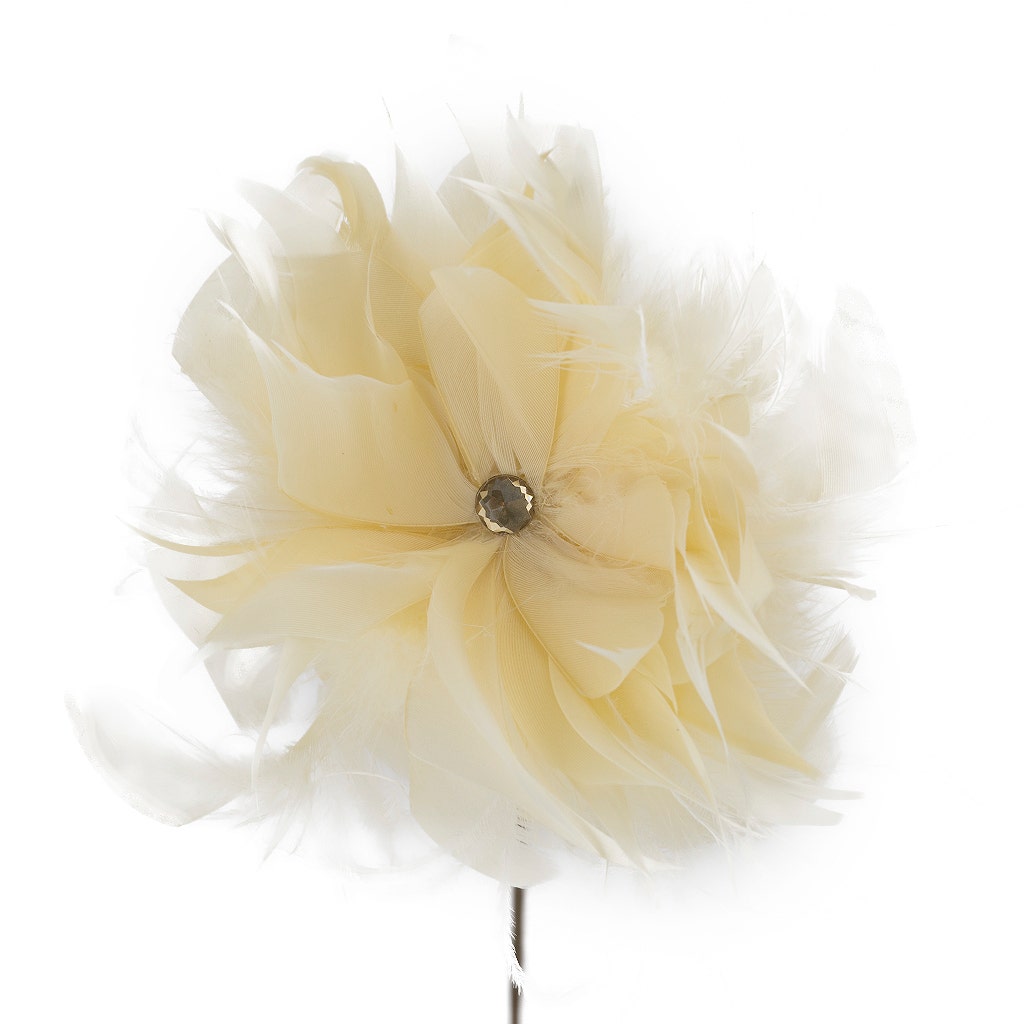 Goose/Turkey/Ostrich Feather Floral Pick w/Rhinestone Lemon Drop - Feathers