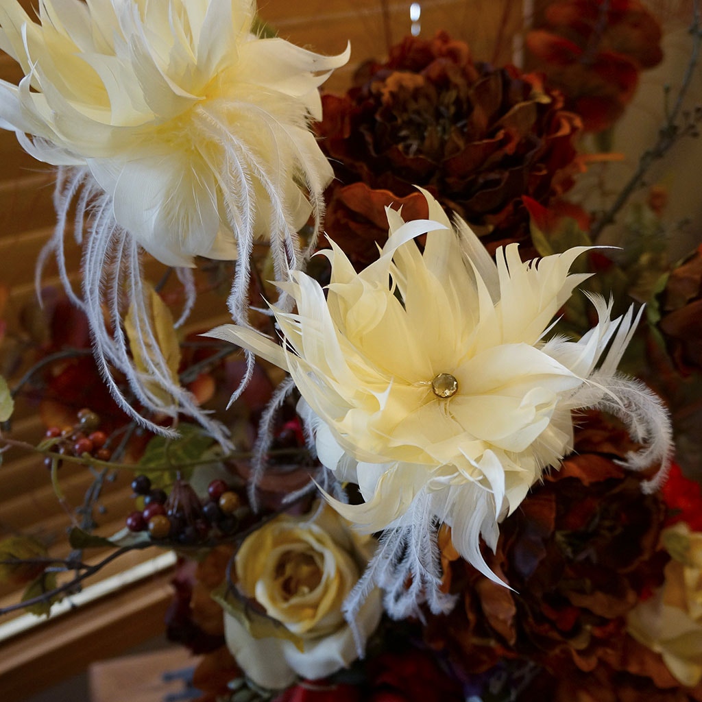 Goose/Turkey/Ostrich Feather Floral Pick w/Rhinestone Lemon Drop - Feathers