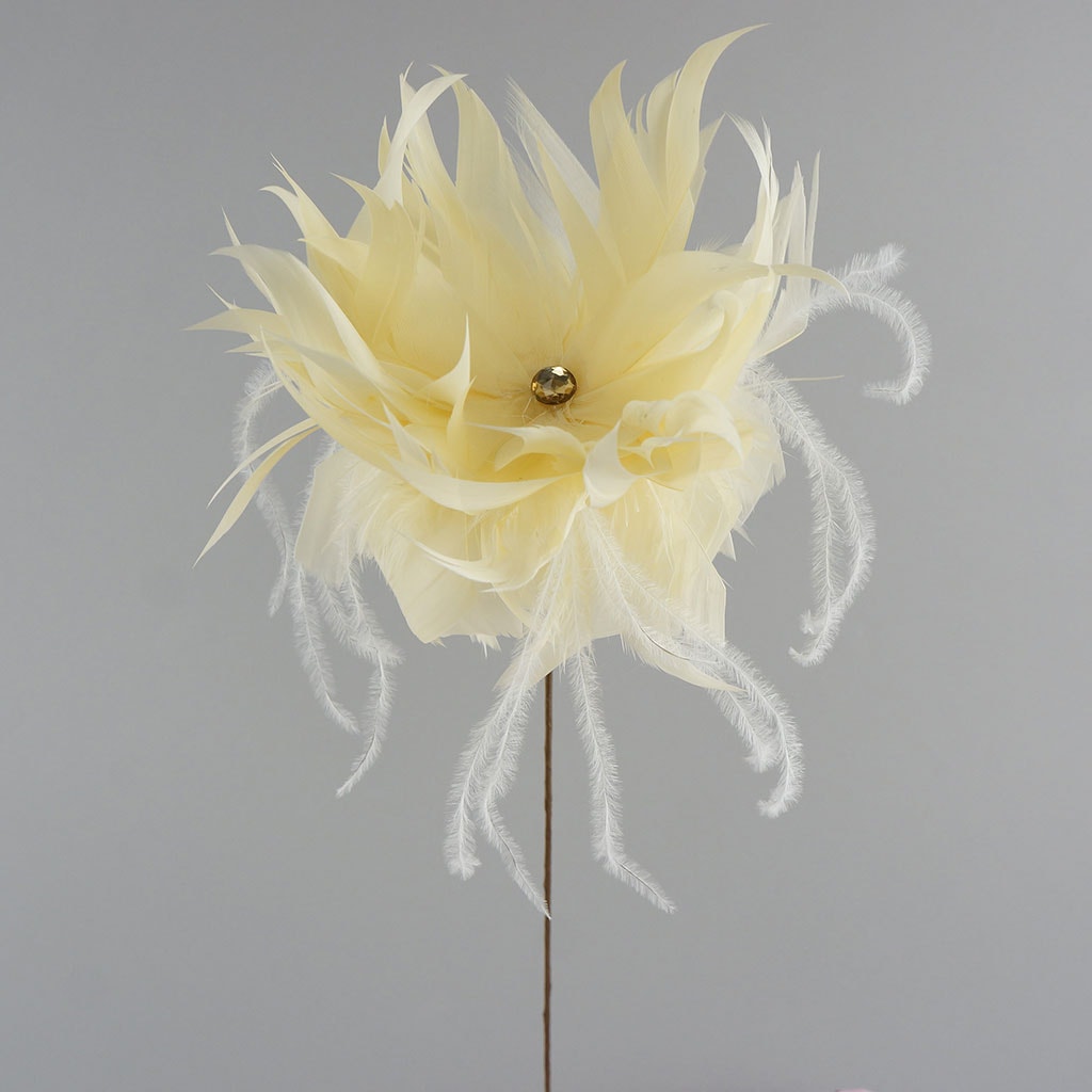 Goose/Turkey/Ostrich Feather Floral Pick w/Rhinestone Lemon Drop - Feathers