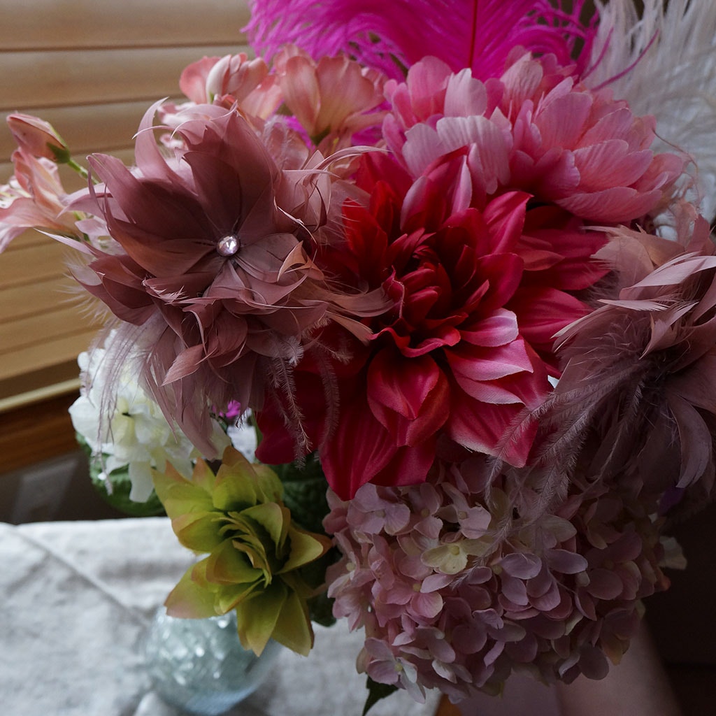 Goose/Turkey/Ostrich Feather Floral Pick w/Rhinestone Rose - Feathers