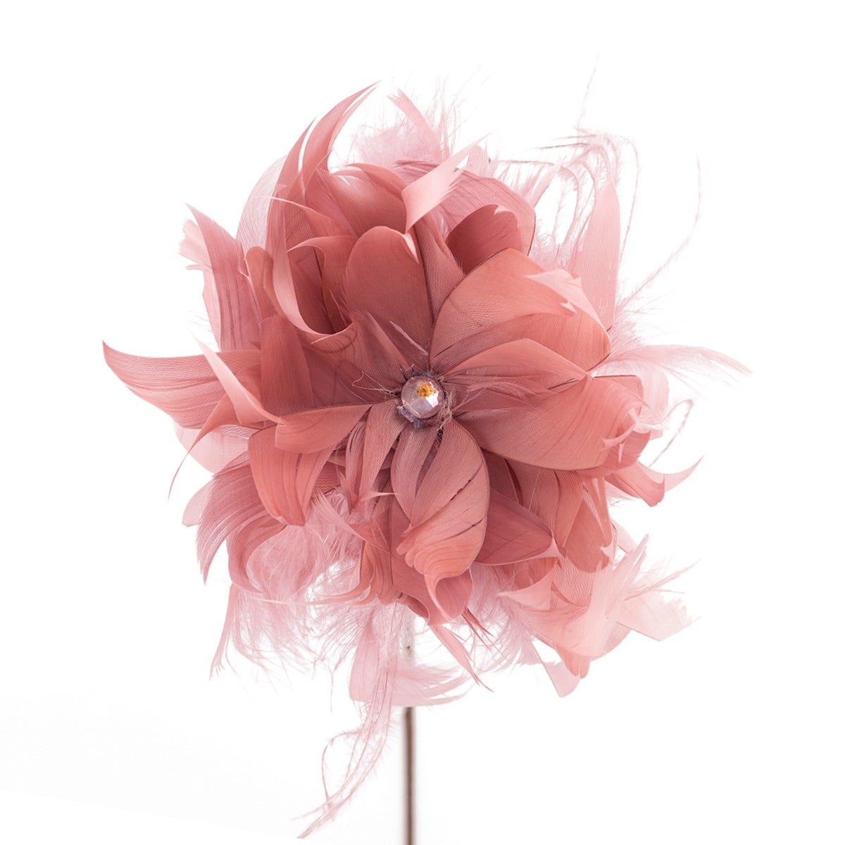 Goose/Turkey/Ostrich Feather Floral Pick w/Rhinestone Rose - Feathers