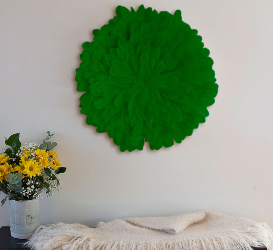 Unique Decorative Feather Wall Art Inspired by African JuJu Hats Kelly Green