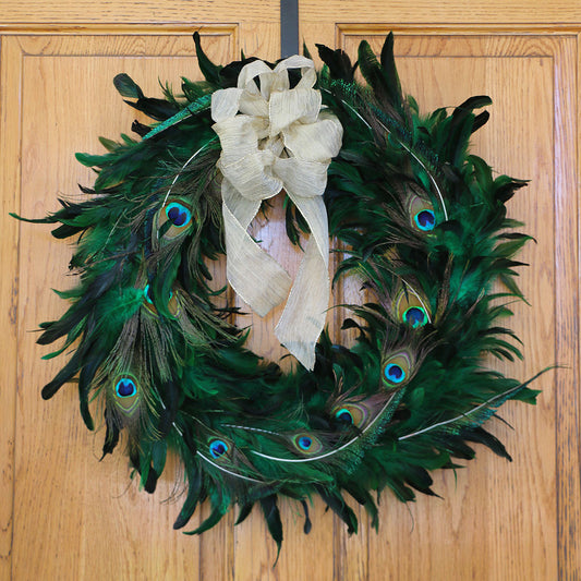 Handmade Schlappen Feathers-Peacock Wreath - Kelly/Natural