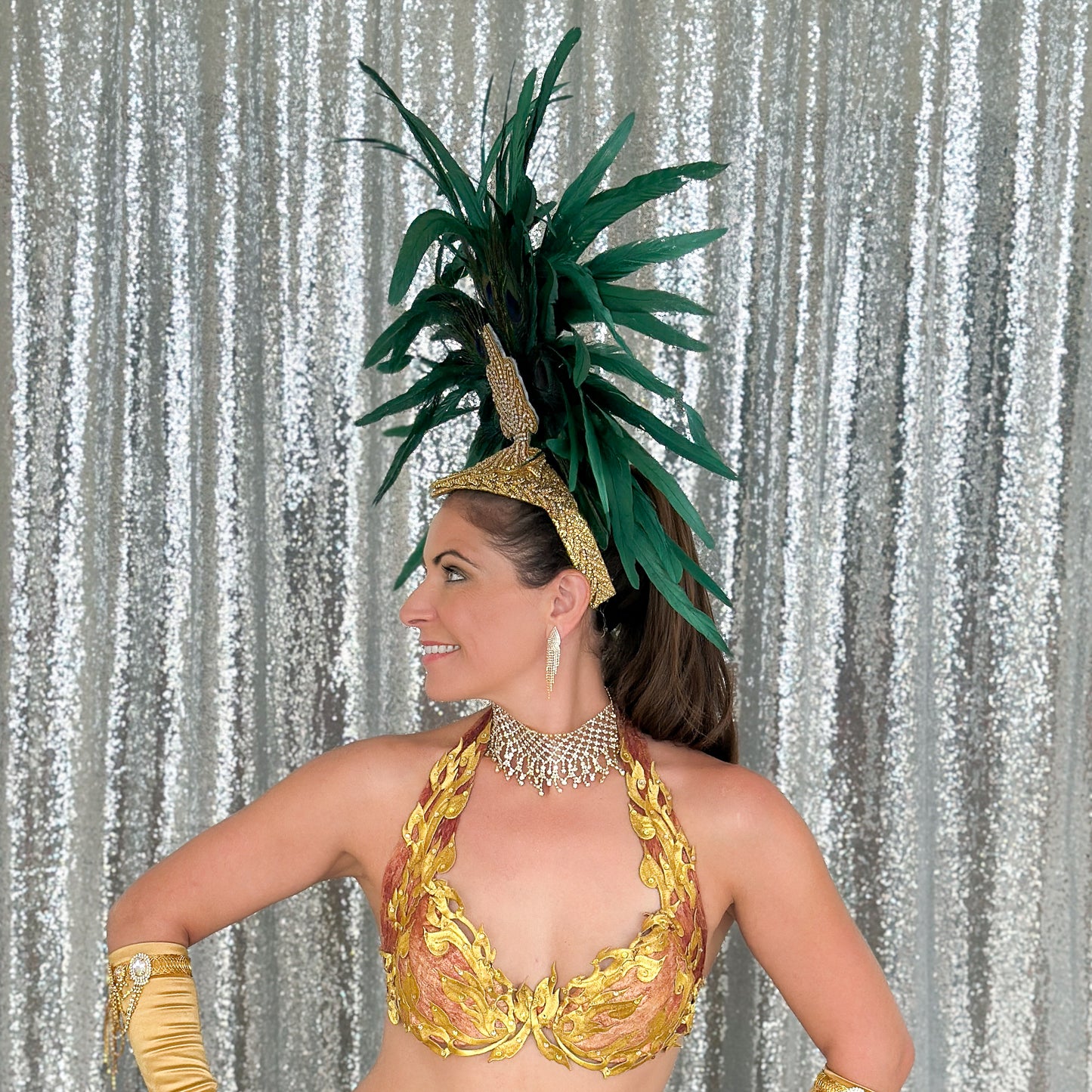 Zizi Kelly Coque and Natural Peacock Feather Showgirl Headpiece